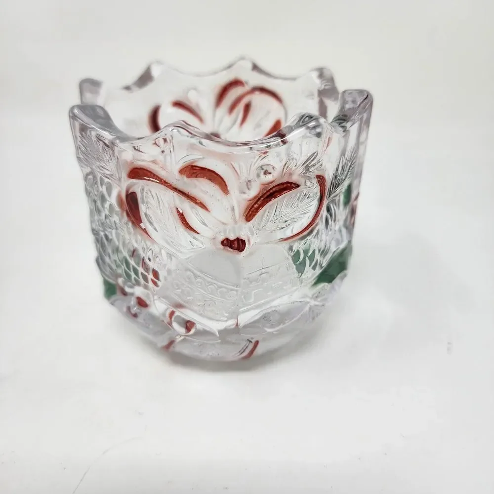 Mikasa Lead Crystal Christmas Bells & Holly Votive Tea Light Candle Holder‎